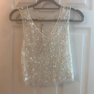 RAGA sheer beaded sequin crop top tank